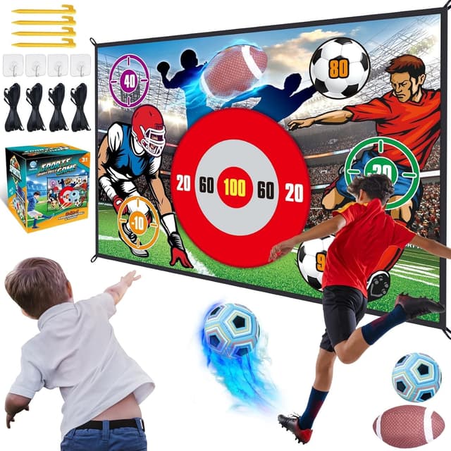 2-in-1 Soccer Ball Set and Football Games for Kids, Indoor and Outdoor Sports, Toss Party Game with 2 Double-Sided Flannel Balls, Soccer Gift for