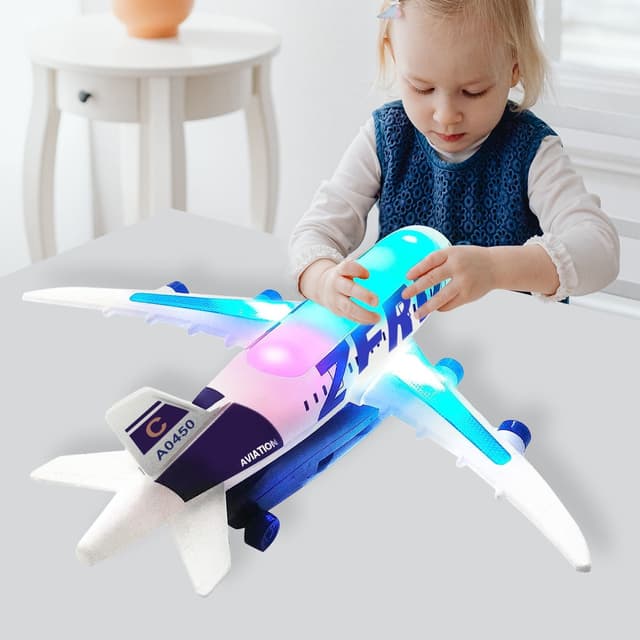 Airplane Crawling Toys for Kids, Toy Plane with Colorful LED Flashing Lights & Sounds, Toddler Airplane Educational Toys for Boys & Girls 3 Year Old And Up (Blue)