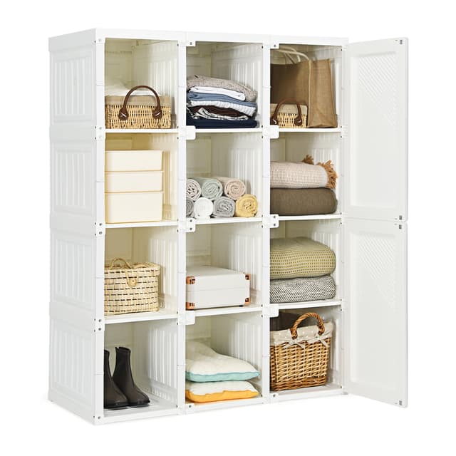 Costway Portable Closet Clothes Modern Foldable Armoire Wardrobe Closet with 12 Cubby Storage