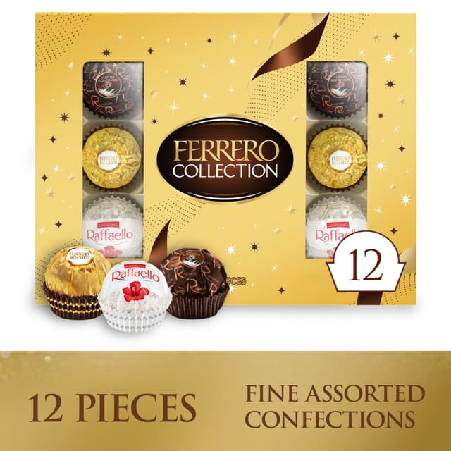 Ferrero Collection, Premium Assorted Hazelnut Milk Chocolate, Dark, Coconut, Holiday Gift Box, 12 Count, 4.6 oz