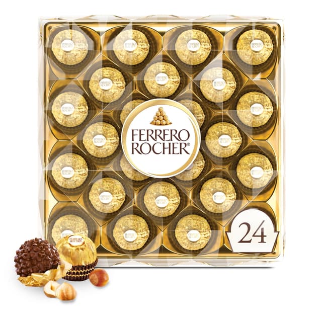 Ferrero Rocher Gourmet Hazelnut Milk Chocolate Gift Box, 24 Individually Wrapped Chocolates, 10.6 oz