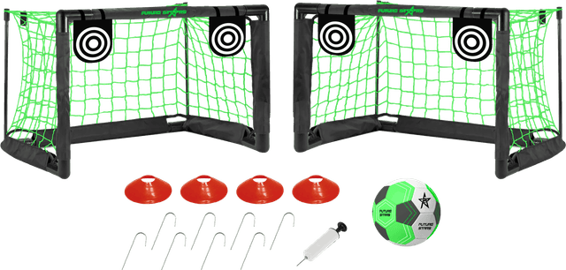 Future Stars Super-Star Soccer Game Set - 2 4ft Hybrid Soccer Goals, Soccer Ball, 4 Targets, 4 Cones, 1 Inflating Pump