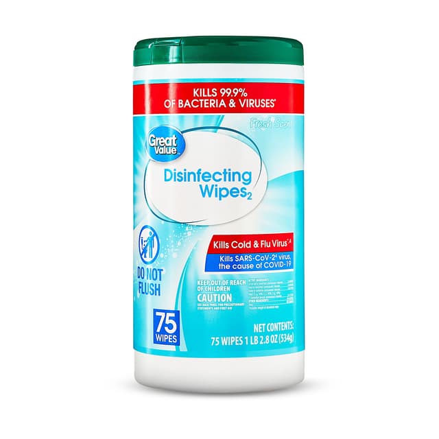 Great Value Disinfecting Wipes, Fresh Scent, 75 Count