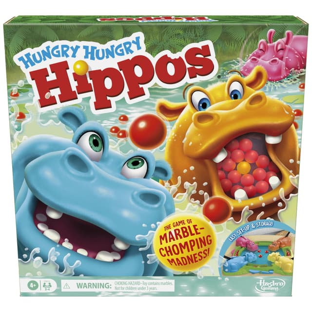 Hungry Hungry Hippos Board Game for Preschoolers, Ages 4 and up, For 2 to 4 Players, Holiday Gifts for Kids