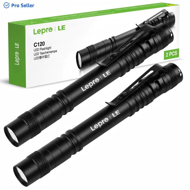 Lepro 2-Pack LED Pen Flashlights, Mini Lightweight Waterproof Pocket Flash light with Clip, Small Flashlights for Inspection, Work, Repair, Powered by 2*AAA Battery