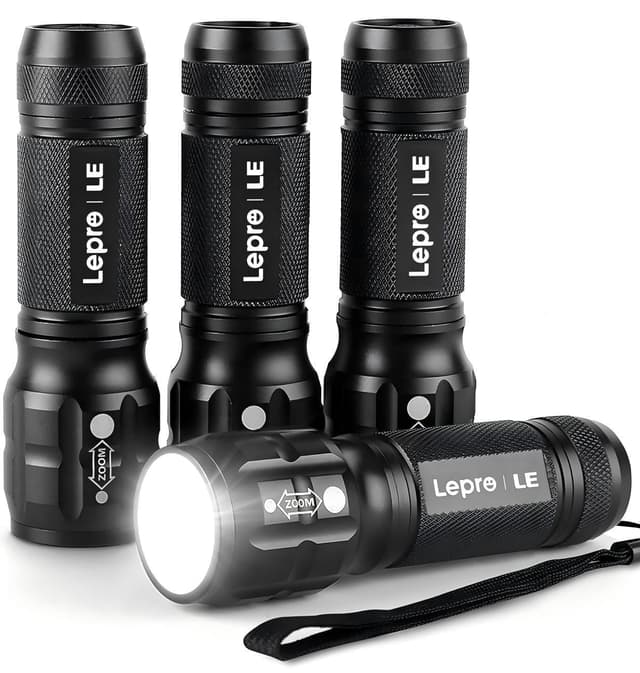 Lepro 4-Packs LED Flash Light LE1000 High Lumens, Mini Multifunction Tactical Flashlight , Zoomable, Waterproof for Camping, Outdoor, and Emergency Use (AAA Batteries Included)
