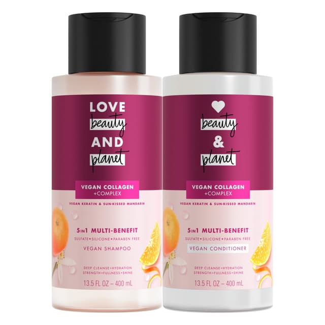 Love Beauty and Planet 5-in-1 Shampoo & Conditioner Vegan Keratin & Mandarin, 13.5 oz Twin Pack