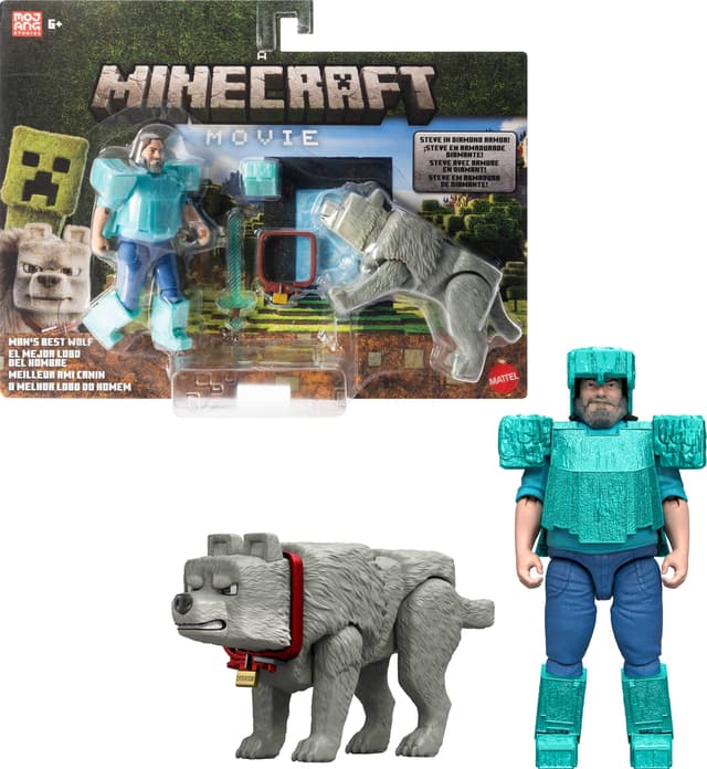 Minecraft Mans Best Wolf Pack with 2 Action Figures & 2 Accessories, Set Inspired by the Movie