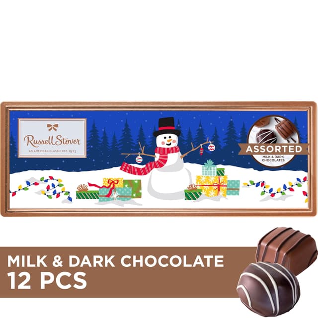 RUSSELL STOVER Christmas Fresh Classic Assorted Milk & Dark Chocolate Gift Tin, 7.1 oz. (12 Pieces)