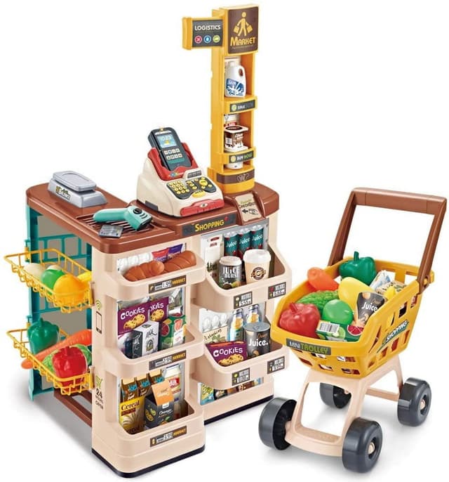Mundo Toys Supermarket Play Set for Kids with Shopping Cart, Cash Register, and Plastic Scanner for Ages 3+