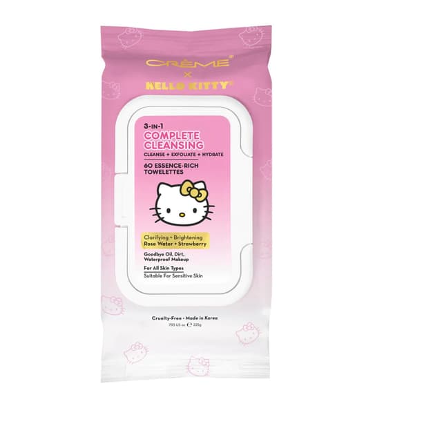 The Crme Shop Hello Kitty 3-in-1 Complete Cleansing Facial Towelettes, 60 Count Wipes