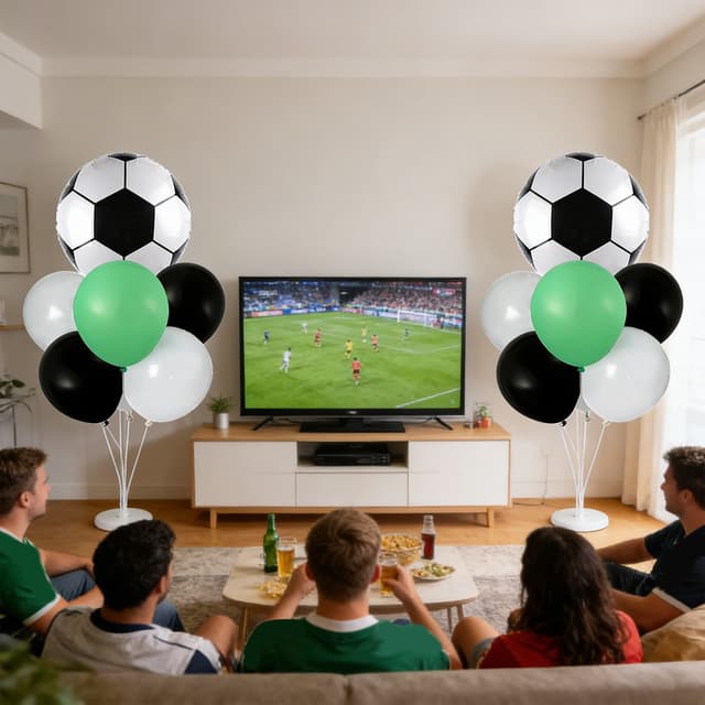 Usloyux Football Party Balloons, 14-Piece Football Match Themed Decoration Kit, Foil And Latex Balloons With Green Tape, Complete Set For Sports Themed Parties, Game Day Decorations, Indoor Outdoor