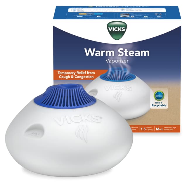 Vicks Warm Steam Vaporizer Humidifier, 600 sq ft, White, V150SGNLUPCV2